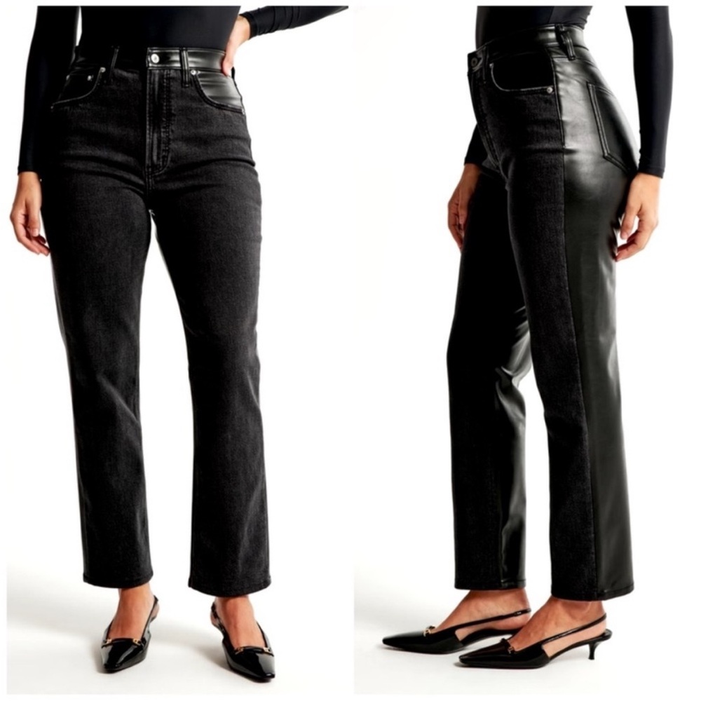 Abercrombie & Fitch Mixed Fabric Curve Love Ultra High Rise Ankle Straight Jean